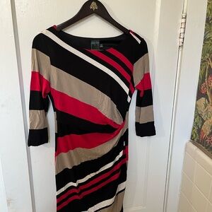 Gabby Skye Black, Red, and Tan Striped Dress